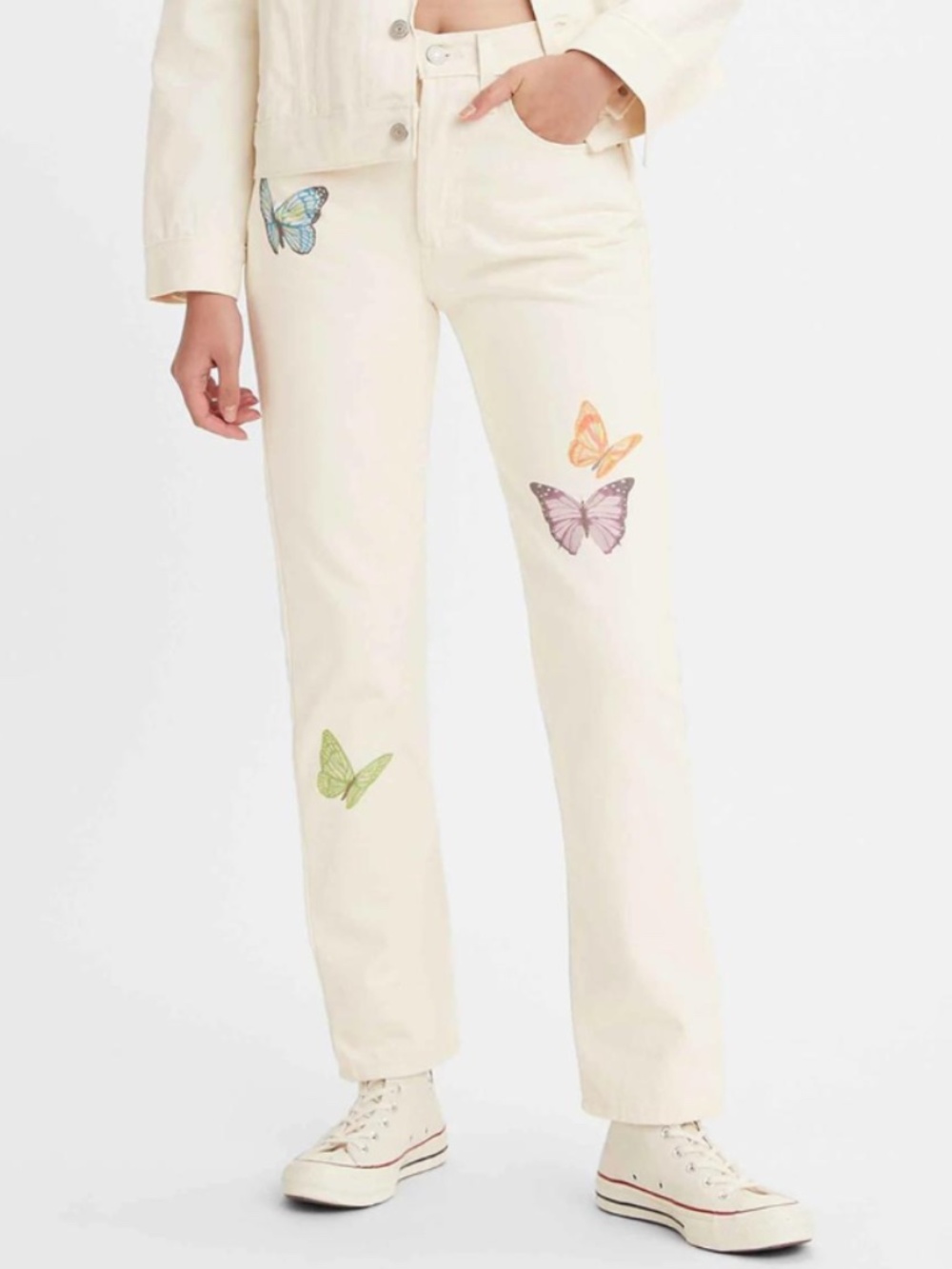 LEVI'S  Cream 501® Butterfly Graphic Straight Leg Jeans sx 25